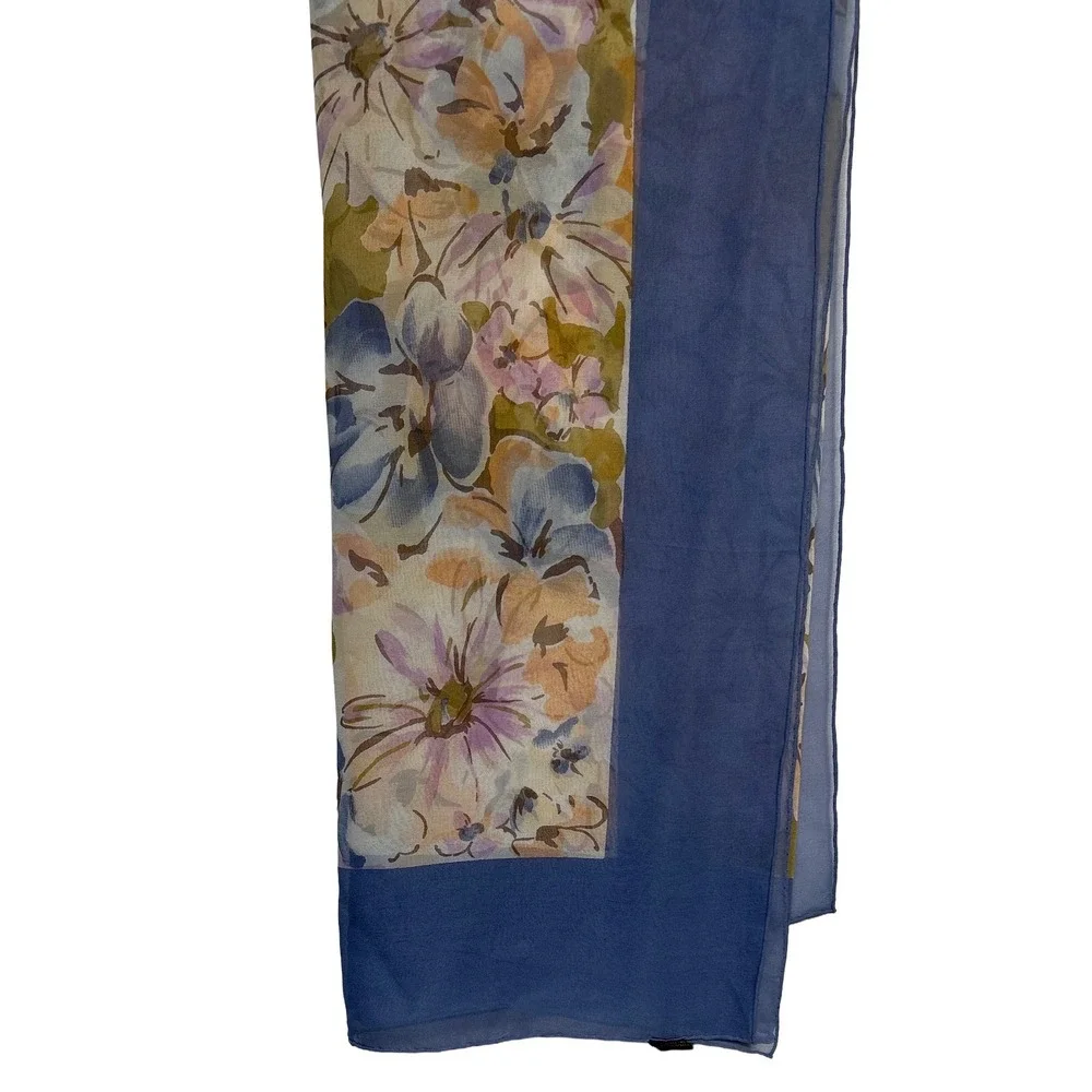 Forele 100%‎ Silk Scarf Lightweight Sheer Blue Purple Peach